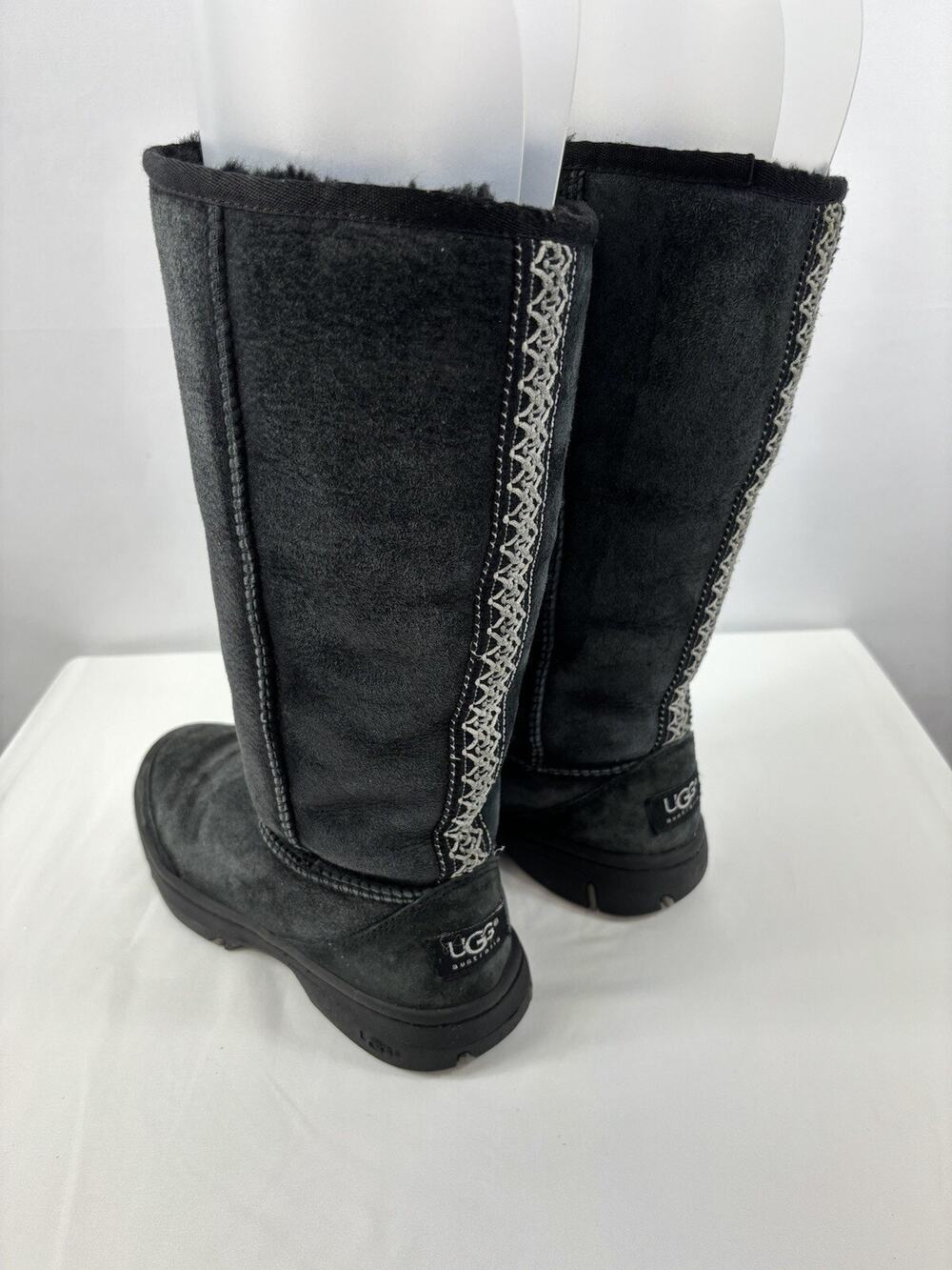 Ugg Ultimate Tall Braid 5340 Boots Size 5 Wide Black Suede Calf Height Sheepskin